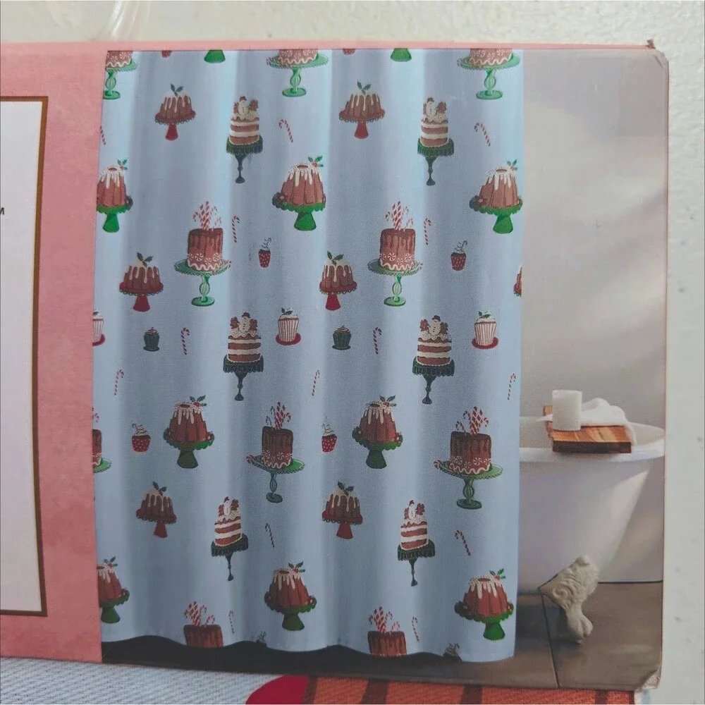 NEW Cupcakes and Cashmere Christmas Shower Curtain Gingerbread Cake Candy Cane